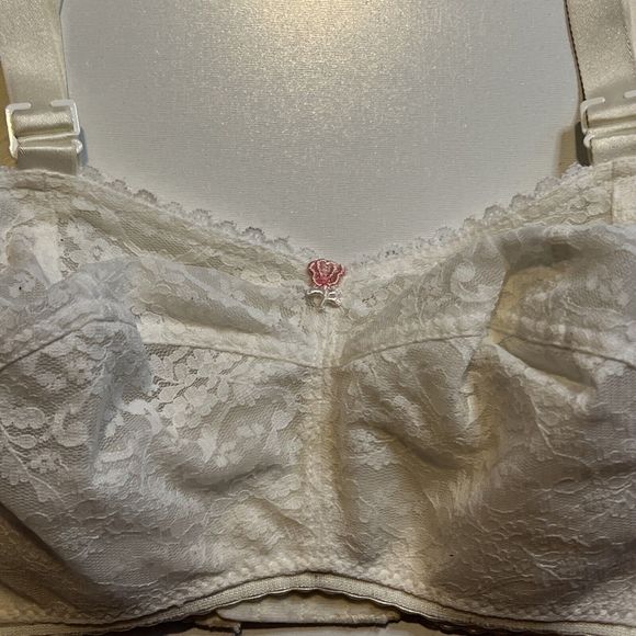 WOMENS BRA 4 HOOK WHITE "VINTAGE" LACE PUSHUP ADJUSTABLE WIRELESS Nursing - Picture 2 of 8